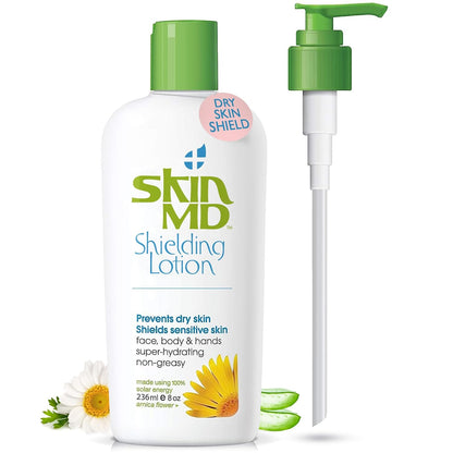 Skin MD Shielding Lotion for Face, Body & Hands 8Oz with Dispenser- Helps with Eczema & Psoriasis! the Natural Dry Skin Remedy to the Things That Dry Your Skin