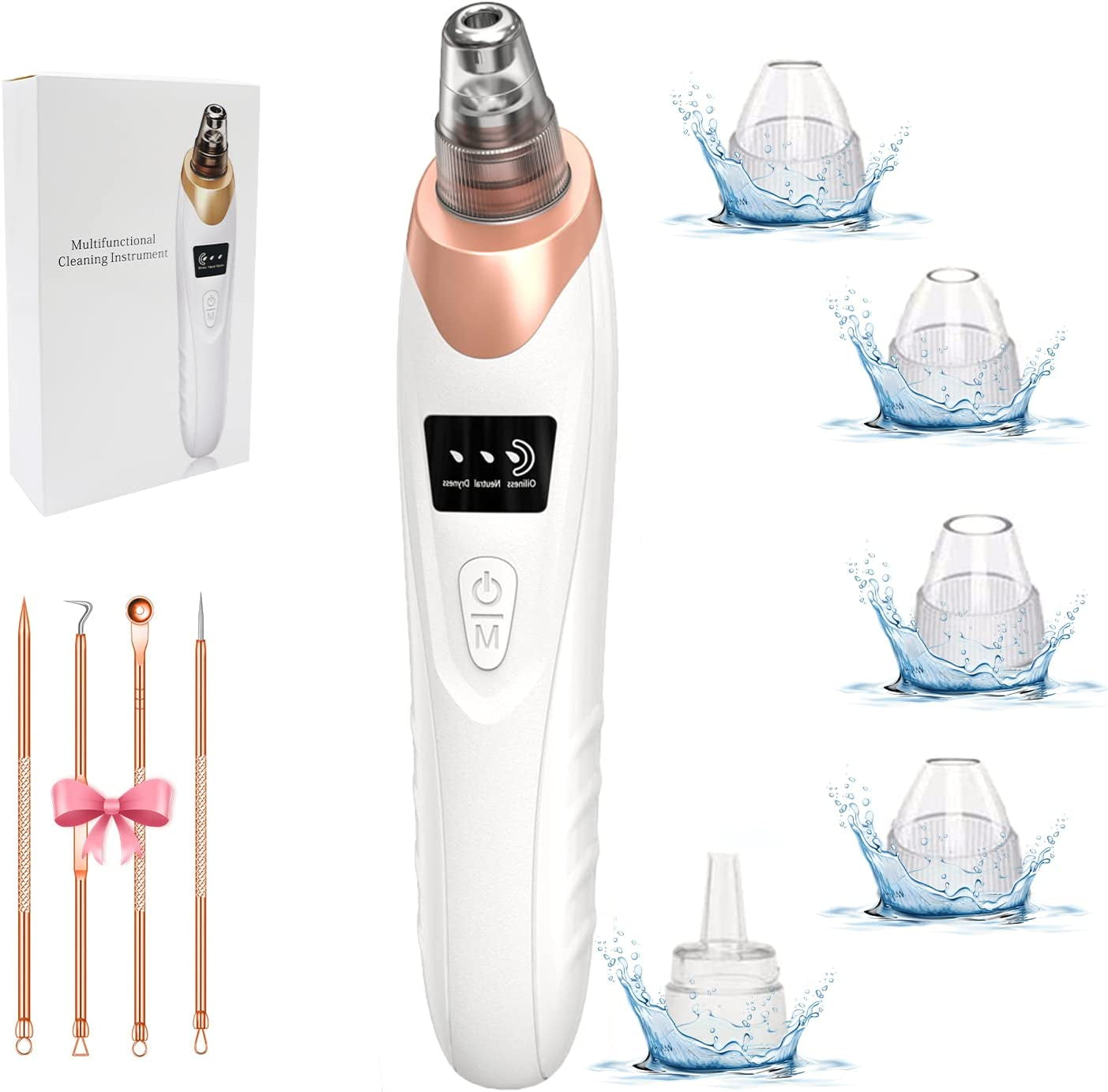 2024 Advanced Blackhead Remover Pore Vacuum - 5 Suction Levels, 5 Probes, USB Rechargeable Acne Extractor Tool for Flawless Skin (White)